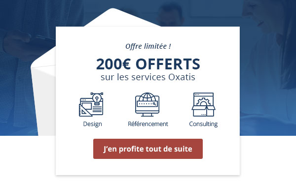 200€ offerts sur les services Oxatis : design, référencement, consulting